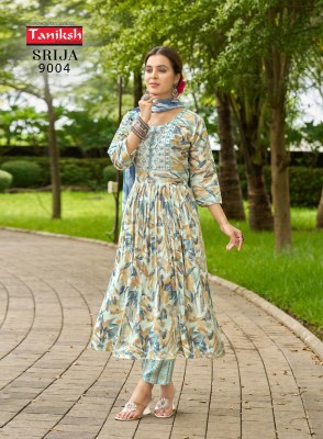 Srija vol 9 by Taniksh Neck Embroidered Reyon Foil Printed Anarkali Suit Catalogue at affordable rate fancy Anarkali suit catalogs