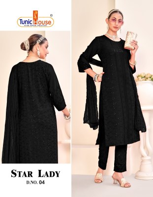 Star Lady by Tunic house fully chikankari reyon kurti pant and dupatta catalogue at affordable rate readymade suit catalogs