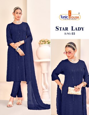 Star Lady by Tunic house fully chikankari reyon kurti pant and dupatta catalogue at affordable rate readymade suit catalogs