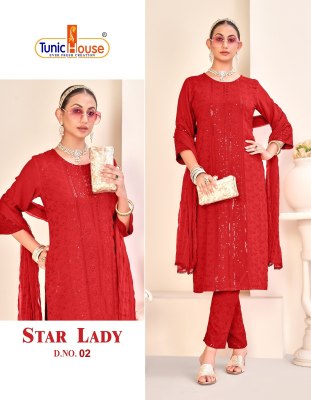 Star Lady by Tunic house fully chikankari reyon kurti pant and dupatta catalogue at affordable rate readymade suit catalogs