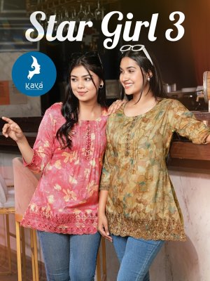 Star girl 3 by Kaya capsual foil printed best design short top catalogue at amaviexpo Kaya kurti