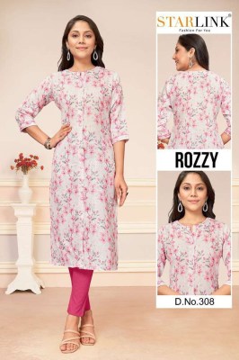 Starlink Rozzy Linnen digital printed  A line wholesale Kurti Surat  Starlink Kurti 