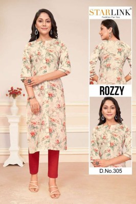 Starlink Rozzy Linnen digital printed  A line wholesale Kurti Surat  kurtis catalogs