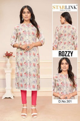 Starlink Rozzy Linnen digital printed  A line wholesale Kurti Surat  kurtis catalogs