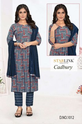 Starlink new launch Cadburry Capsule printed 3 pice set ready made suits wholesaler  kurtis catalogs