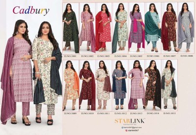 Starlink new launch Cadburry Capsule printed 3 pice set ready made suits wholesaler  kurtis catalogs