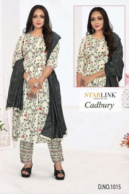 Starlink new launch Cadburry Capsule printed 3 pice set ready made suits wholesaler  kurtis catalogs