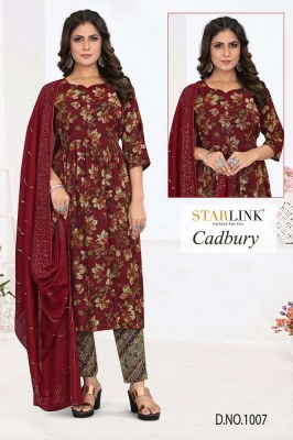 Starlink new launch Cadburry Capsule printed 3 pice set ready made suits wholesaler  kurtis catalogs