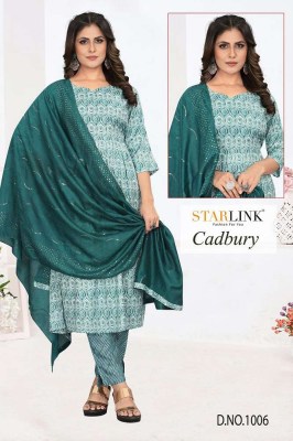 Starlink new launch Cadburry Capsule printed 3 pice set ready made suits wholesaler  kurtis catalogs