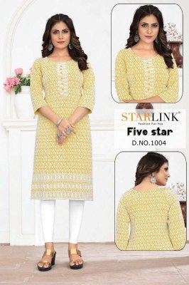 Starlink new launch five star rayon with shifli work thread work Kurti wholesaler supplier in India  kurtis catalogs