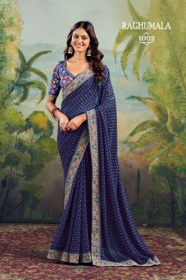 Stavan Raghumala Heavy Georgette Saree with Fancy Lace & Heavy Embroidery Blouse  Wholesale  sarees catalogs