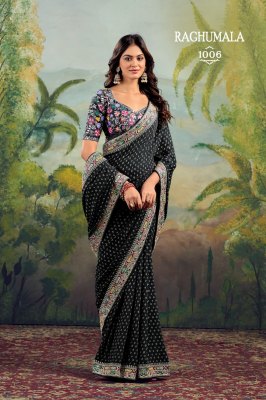 Stavan Raghumala Heavy Georgette Saree with Fancy Lace & Heavy Embroidery Blouse  Wholesale  sarees catalogs