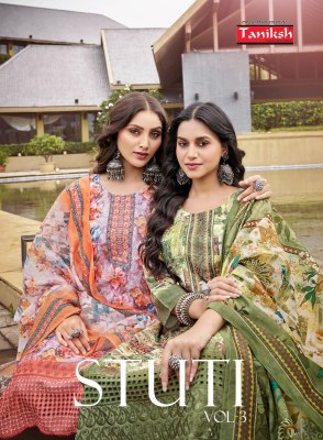 Stuti vol 3 by Taniksh embroidered digital printed kurti pant and dupatta catalogue at amaviexpo Taniksh