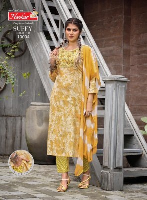 Suffy Gold Vol 10 by Navkar Reyon Printed Fancy Kurti Pant and Dupatta catalogue at Low rate readymade suit catalogs