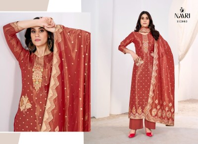 Suhaag by Naari Pure simmer jacquard handwork unstitched suit catalogue at affordable rate  dress material catalogs