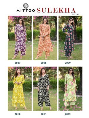 Sulekha vol 2 by Mittoo Reyon Printed top and pant with pocket collection in budget price kurtis catalogs