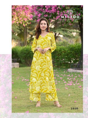 Sulekha vol 2 by Mittoo Reyon Printed top and pant with pocket collection in budget price kurtis catalogs