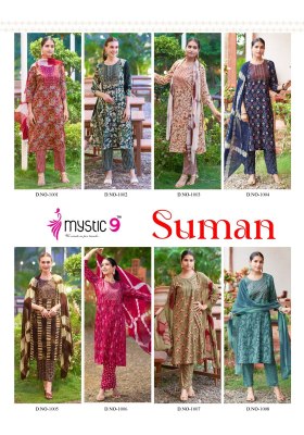 Suman vol 1 by Mystic 9 Premium reyon foil printed readymade suit catalogue at amaviexpo readymade suit catalogs