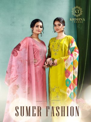 Sumer Fashion vol 1 by Krishna Trendz roman silk fancy readymade suit catalogue at low rate Krishna Trendz