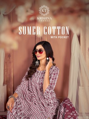 Sumer cotton vol 1 by Krishna trends fancy jaipuri cotton kurti pant and dupatta catalogue at afforable rate Summer collection