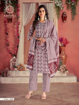 Sumer cotton vol 1 by Krishna trends fancy jaipuri cotton kurti pant and dupatta catalogue at afforable rate readymade suit catalogs