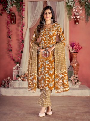 Sumer cotton vol 1 by Krishna trends fancy jaipuri cotton kurti pant and dupatta catalogue at afforable rate readymade suit catalogs