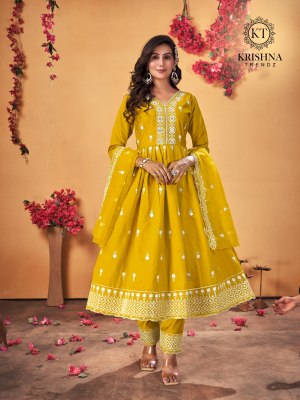 Sumer fastival vol 1 by Krishna trendz roman silk embroidered  readymade suit catalogue at affordable rate readymade suit catalogs