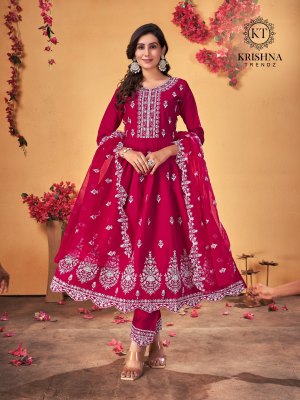 Sumer fastival vol 1 by Krishna trendz roman silk embroidered  readymade suit catalogue at affordable rate readymade suit catalogs