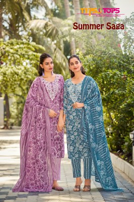 Summer Saga by Tips and tops Embroidered cotton printed top bottom with dupatta set collection at low range  Tips and tops