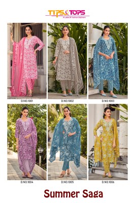 Summer Saga by Tips and tops Embroidered cotton printed top bottom with dupatta set collection at low range  readymade suit catalogs