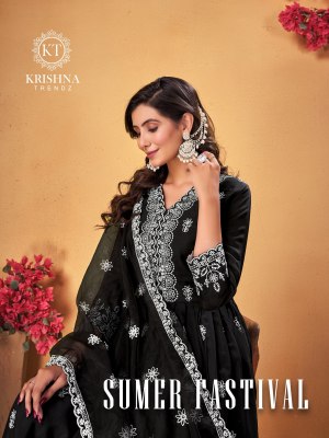 Summer festival vol 1 by Krishna trendz roman silk fancy flair kurti with pant and dupatta catalogue wholesale catalogs