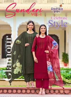 Sundari vol 1 by Radhika life style Pure organza hand work kurti pant and dupatta catalogue at affordable rate Radhika Lifestyle