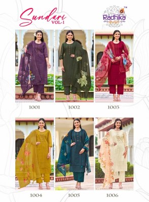 Sundari vol 1 by Radhika life style Pure organza hand work kurti pant and dupatta catalogue at affordable rate readymade suit catalogs