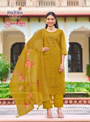 Sundari vol 1 by Radhika life style Pure organza hand work kurti pant and dupatta catalogue at affordable rate readymade suit catalogs