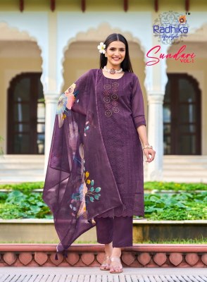 Sundari vol 1 by Radhika life style Pure organza hand work kurti pant and dupatta catalogue at affordable rate readymade suit catalogs