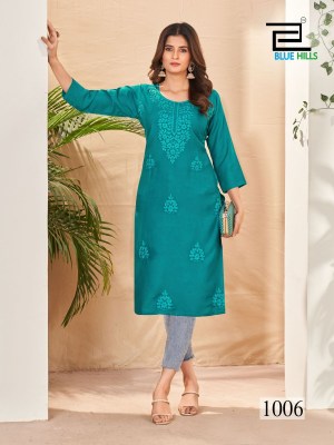 Supriya by Blue Hills chikankari work rayon straight kurti catalogue at low rate kurtis catalogs