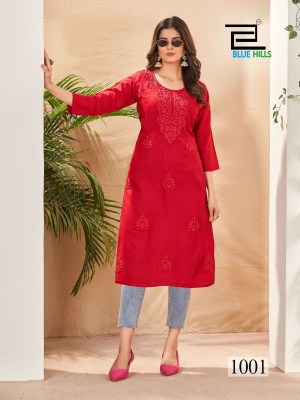 Supriya by Blue Hills chikankari work rayon straight kurti catalogue at low rate kurtis catalogs