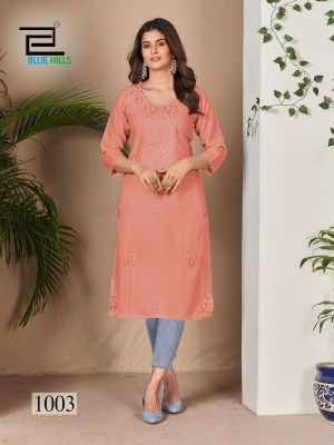 Supriya by Blue Hills chikankari work rayon straight kurti catalogue at low rate kurtis catalogs