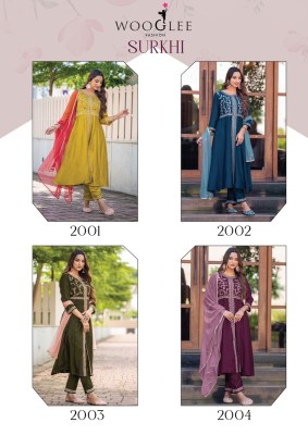 Surkhi by Wooglee Thread handwork Flared Kurti pant and dupatta collection at affordable rate readymade suit catalogs