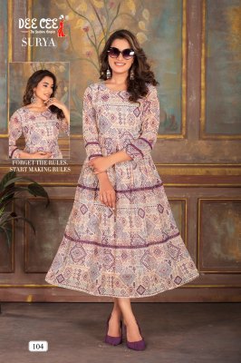 Surya by Deecee georgette digital printed flared three layered long kurti catalogue at affordable rate   Dee cee