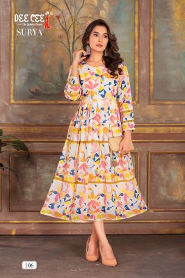 Surya by Deecee georgette digital printed flared three layered long kurti catalogue at affordable rate   kurtis catalogs