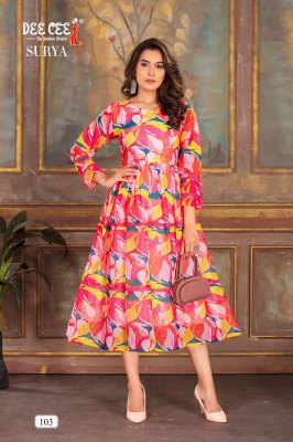 Surya by Deecee georgette digital printed flared three layered long kurti catalogue at affordable rate   kurtis catalogs