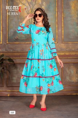 Surya by Deecee georgette digital printed flared three layered long kurti catalogue at affordable rate   kurtis catalogs