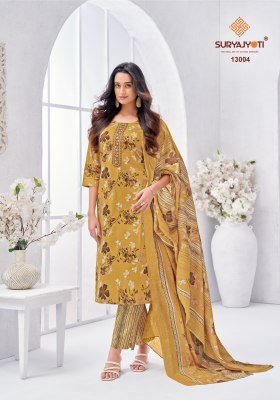 Suryajyoti Nikhaar Vol 13 Pure Cotton Kurti Pant with Dupatta Printed And Neck Embroidery Tie Work Wholesale kurti pant with dupatta Catalogs