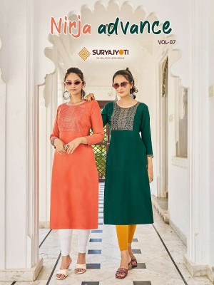  Suryajyoti Nirja Advance Vol 7 pure rayon cotton printed neck embroidery work Kurti wholesaler  Suryajyoti suits