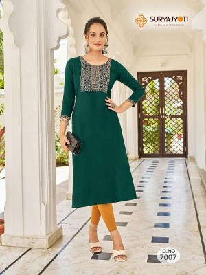  Suryajyoti Nirja Advance Vol 7 pure rayon cotton printed neck embroidery work Kurti wholesaler  kurtis catalogs