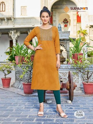  Suryajyoti Nirja Advance Vol 7 pure rayon cotton printed neck embroidery work Kurti wholesaler  kurtis catalogs