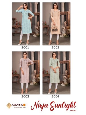 Suryajyoti Nirja by Sunlight Vol-2 reyon viscose fabric kurti pant and dupatta catalogue at wholesale price kurtis catalogs