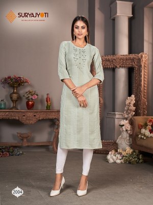 Suryajyoti Nirja by Sunlight Vol-2 reyon viscose fabric kurti pant and dupatta catalogue at wholesale price kurtis catalogs