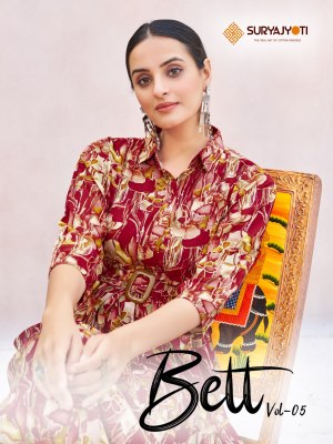 Suryajyoti by Belt vol 5 reyon foil printed kurti catalogue at low rate Suryajyoti suits